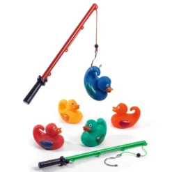 Badeenten, 5 Stück Basis 8 cm + 2 Angelruten
