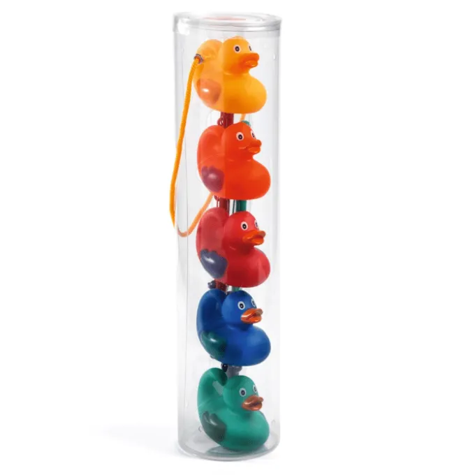 Badeenten, 5 Stück Basis 8 cm + 2 Angelruten
