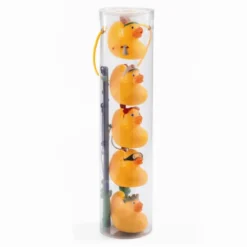Badeenten, 5 Stück Gelb 8 cm + 2 Angelruten