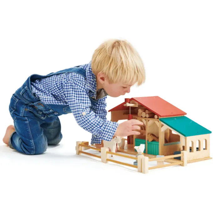 Bauernhof mit Tieren und Zubehör - Holz, 22 Teile