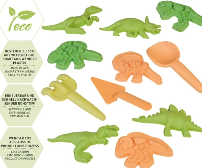 Dino Sandförmchen Set, 11-teilig (biobasiert)