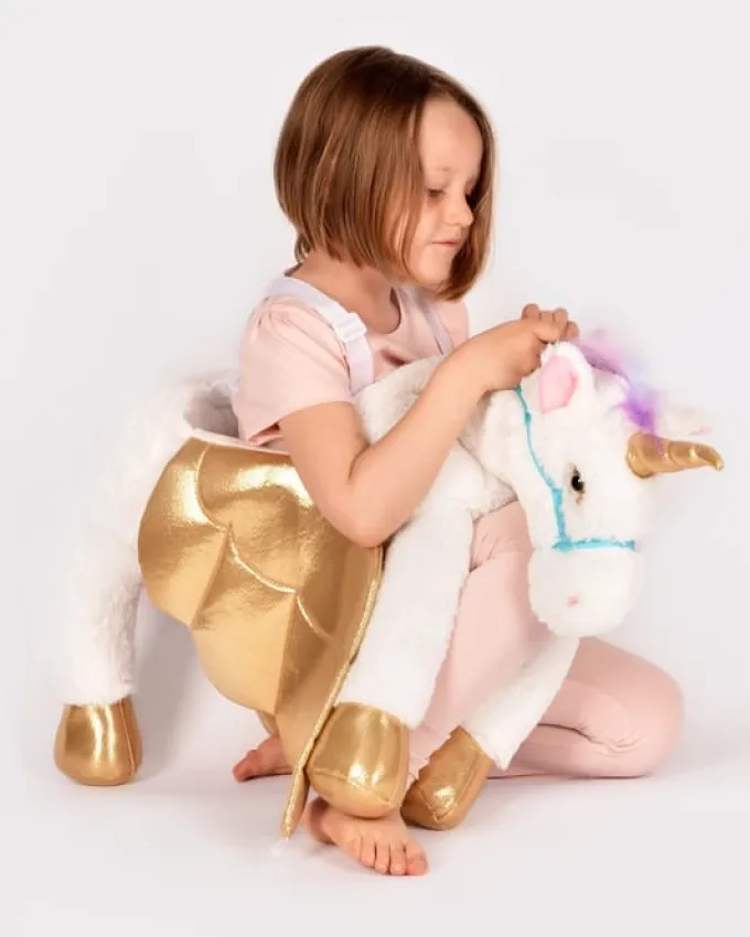 Einhorn zum Reiten, weiß/gold