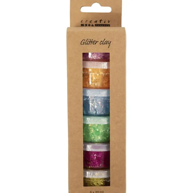 Glitter Clay 6 x 20 ml - Regenbogen