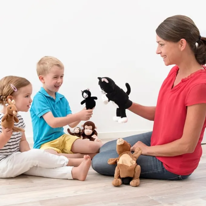 Hand- & Fingerpuppe - Katzenmama und Kätzchen
