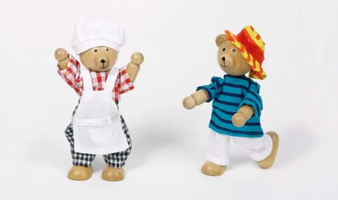 Holzpuppen Benna & Bennoh Bär - mit 8 Set Kleidern