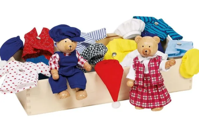 Holzpuppen Benna & Bennoh Bär - mit 8 Set Kleidern