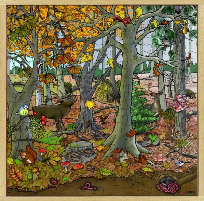 Holzpuzzle mit 64 Teilen - Herbst