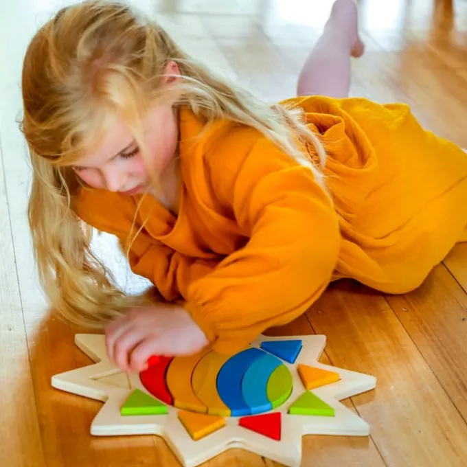 Holzpuzzle - Regenbogen-Sonne, 16 Teile