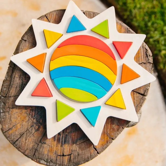 Holzpuzzle - Regenbogen-Sonne, 16 Teile