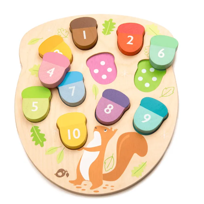 Holzpuzzle - 10 Teile - Eicheln zählen