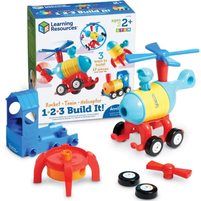 3-in-1-Bausatz - Rakete, Zug & Helikopter