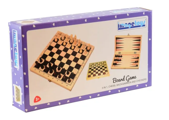 3-in-1 Brettspiele im Holzkoffer