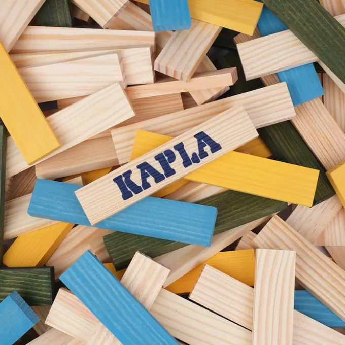 KAPLA Holzbausteine, 120 Stk - blau/gelb/grün