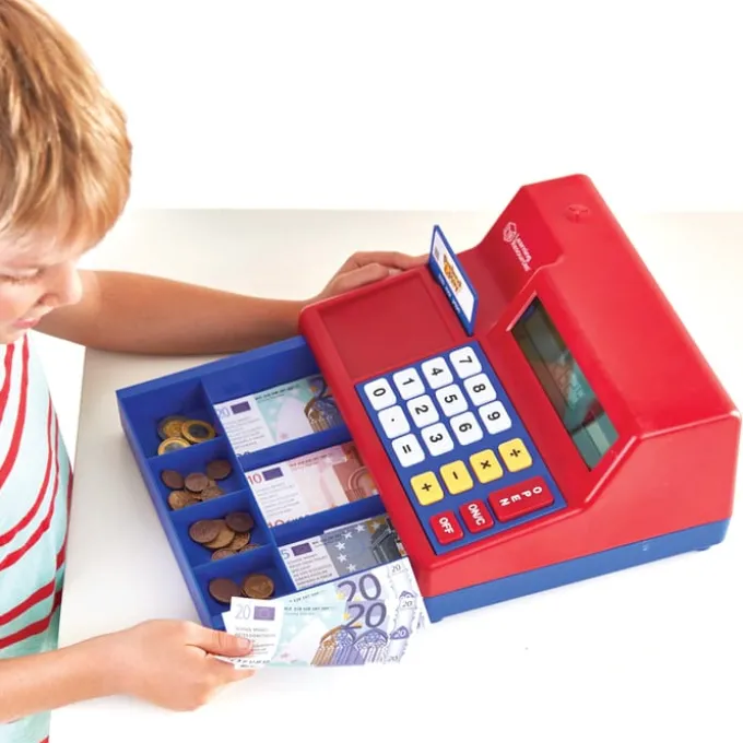 Kassengerät mit Rechenmaschine und Spielgeld