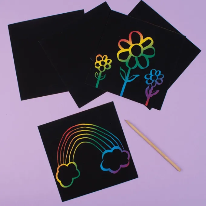 Kratzbilder 15 x 15 cm – Regenbogen, 100 Stk.