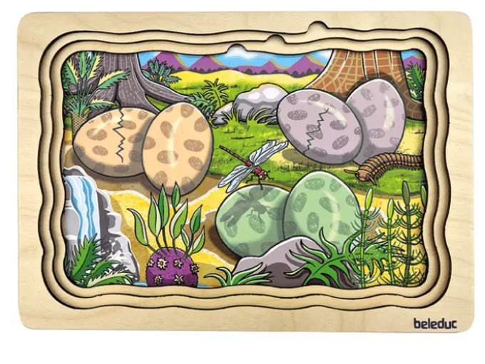 Lagenpuzzle Dino, 4 Lagen m. 44 Teilen
