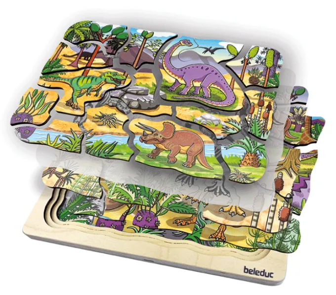 Lagenpuzzle Dino, 4 Lagen m. 44 Teilen