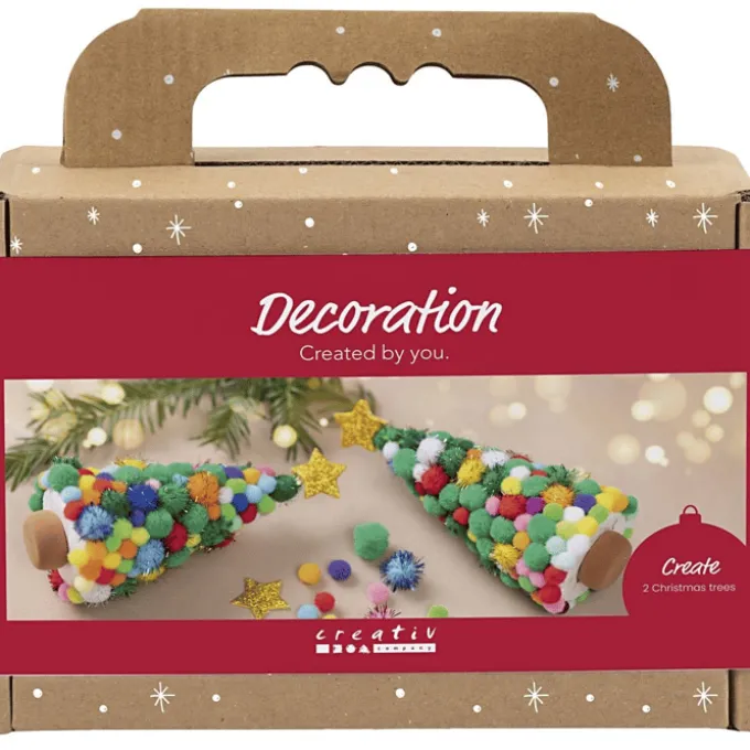 Mache Pompon-Weihnachtsbäume, 2 Stk.