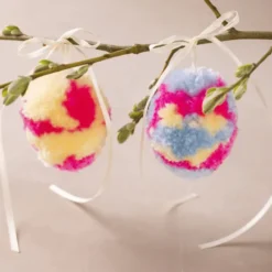 Mini Bastelset - Ostereier m. Pompons, 2 Stk.