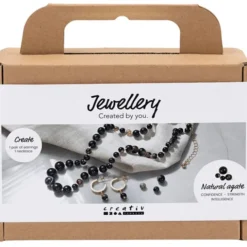 Mini Schmuck-Bastelset - Achatperlen, schwarz