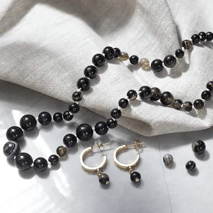 Mini Schmuck-Bastelset - Achatperlen, schwarz