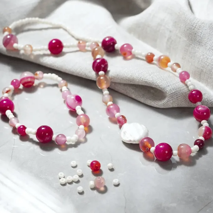 Mini Schmuck-Bastelset - Achatperlen, rosa