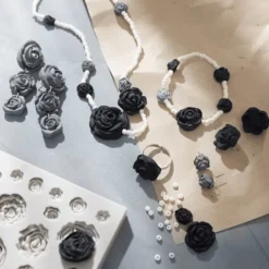 Mini Schmuck-Bastelset - Rosen (schwarz/weiß)