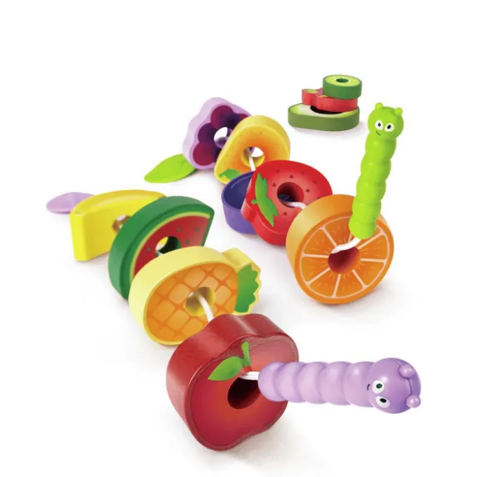 Obstschmaus für Raupen - Fädelspiel