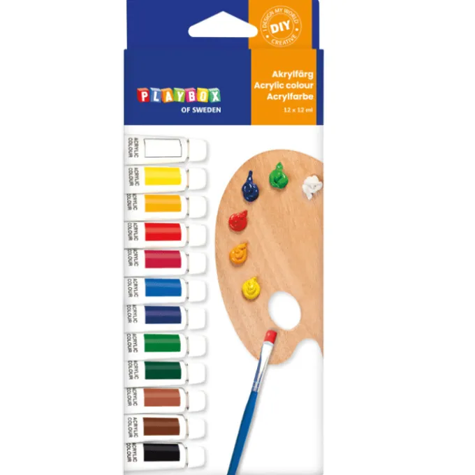 Palette mit Acrylfarben 12 ml – Grundfarben 12 Stk