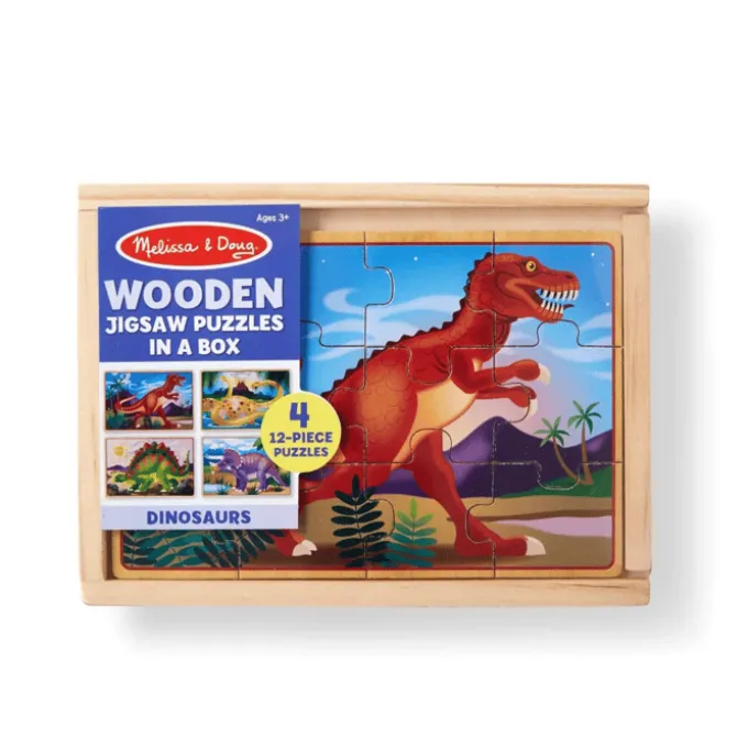 Puzzles aus Holz - 4 x 12 Teile, Dinosaurier