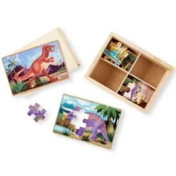 Puzzles aus Holz - 4 x 12 Teile, Dinosaurier