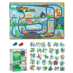 Puzzle Weltreise m. Fahrbahn, 48 Teile mit 2 Autos