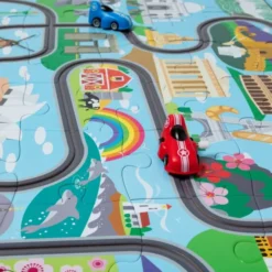 Puzzle Weltreise m. Fahrbahn, 48 Teile mit 2 Autos