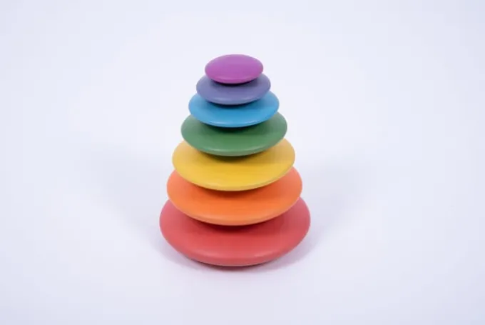 Sensoriksteine aus Holz - Regenbogen, 7 Stk.