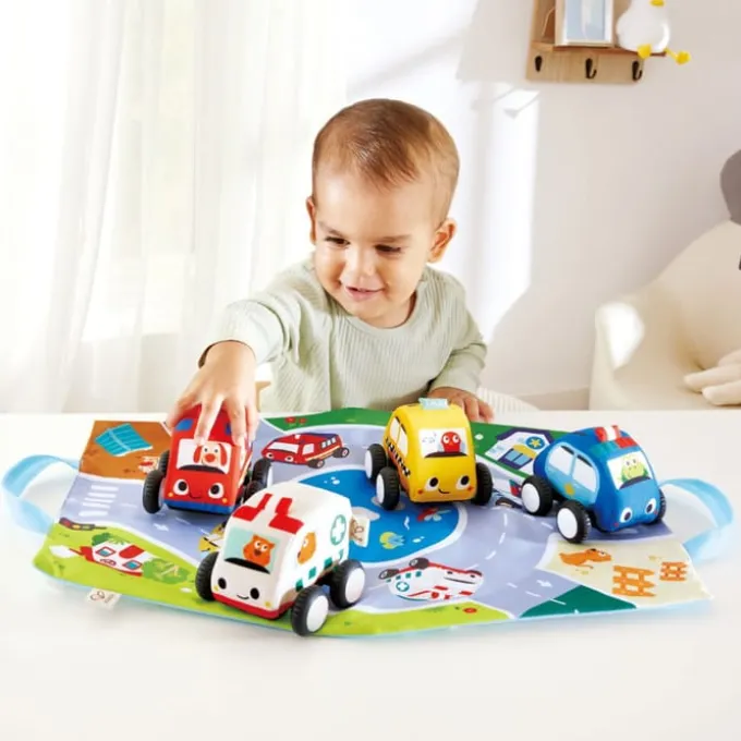Spielset mit Rückziehautos, 4 Stk.