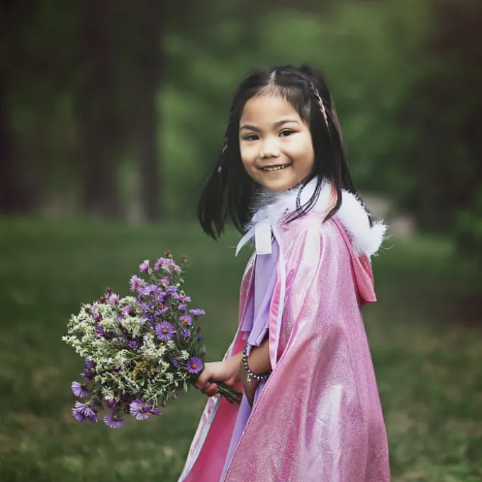 Umhang Glitzer mit Pelz, Gr. 4-7 Jahre - rosa
