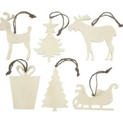 Weihnachtsanhänger aus Holz, 6 Stk.